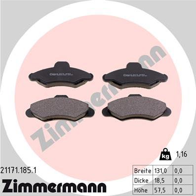 Zimmermann 21171.185.1 - Тормозные колодки, дисковые, комплект avtokuzovplus.com.ua