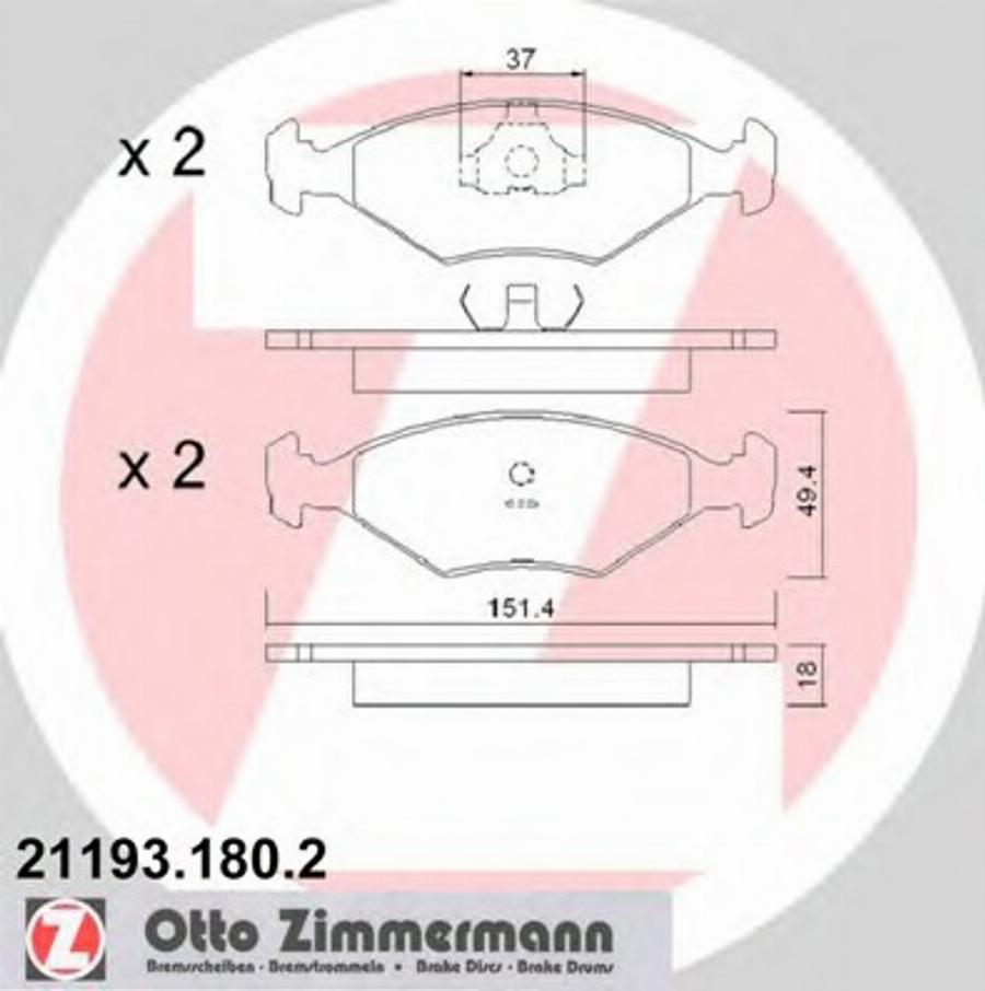 Zimmermann 21193.180.2 - Тормозные колодки, дисковые, комплект autodnr.net