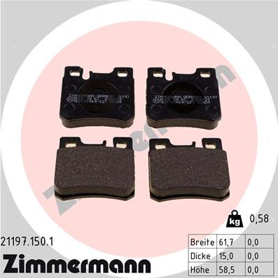 Zimmermann 21197.150.1 - Тормозные колодки, дисковые, комплект avtokuzovplus.com.ua