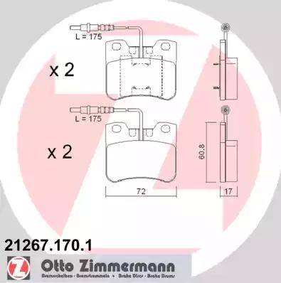 Zimmermann 21267.170.1 - Тормозные колодки, дисковые, комплект avtokuzovplus.com.ua