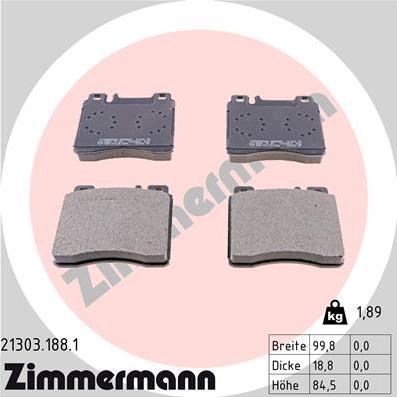 Zimmermann 21303.188.1 - Тормозные колодки, дисковые, комплект avtokuzovplus.com.ua