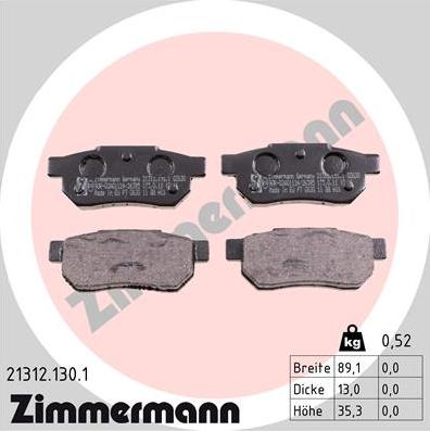 Zimmermann 21312.130.1 - Тормозные колодки, дисковые, комплект avtokuzovplus.com.ua