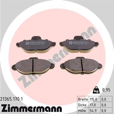 Zimmermann 21365.170.1 - Гальмівні колодки, дискові гальма autocars.com.ua