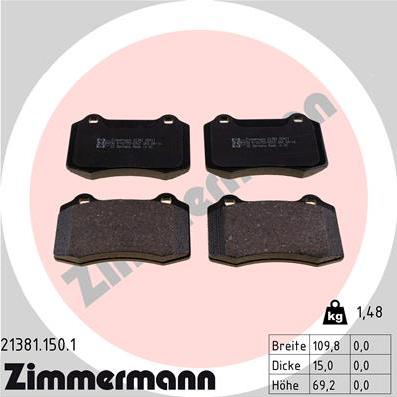 Zimmermann 21381.150.1 - Тормозные колодки, дисковые, комплект avtokuzovplus.com.ua