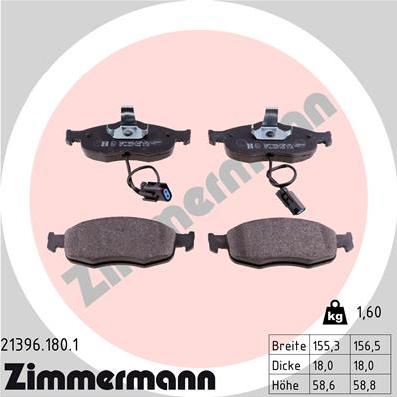 Zimmermann 21396.180.1 - Гальмівні колодки, дискові гальма autocars.com.ua