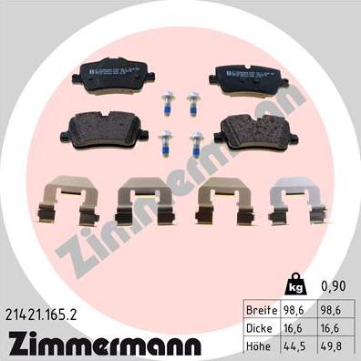 Zimmermann 21421.165.2 - Тормозные колодки, дисковые, комплект avtokuzovplus.com.ua