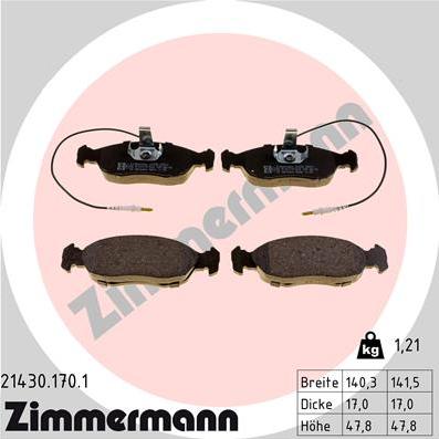 Zimmermann 21430.170.1 - Гальмівні колодки, дискові гальма autocars.com.ua