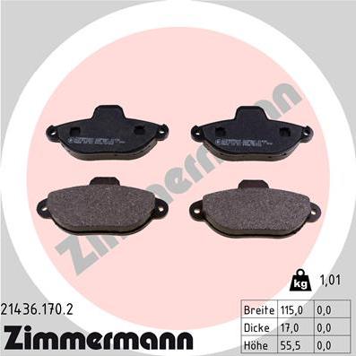 Zimmermann 21436.170.2 - Тормозные колодки, дисковые, комплект avtokuzovplus.com.ua