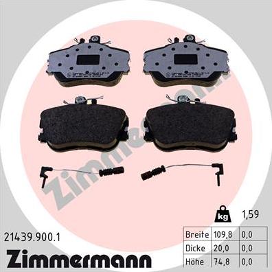 Zimmermann 21439.900.1 - Тормозные колодки, дисковые, комплект avtokuzovplus.com.ua