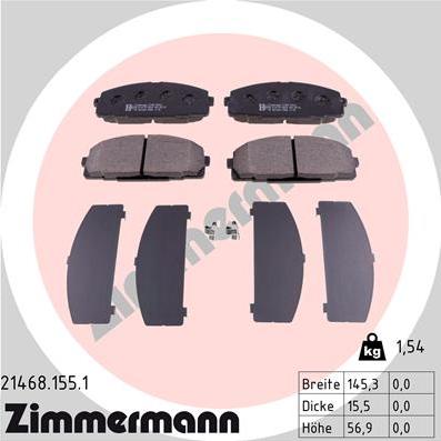 Zimmermann 21468.155.1 - Гальмівні колодки, дискові гальма autocars.com.ua