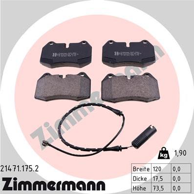 Zimmermann 21471.175.2 - Тормозные колодки, дисковые, комплект avtokuzovplus.com.ua