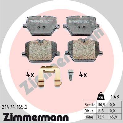 Zimmermann 21474.165.2 - Тормозные колодки, дисковые, комплект avtokuzovplus.com.ua