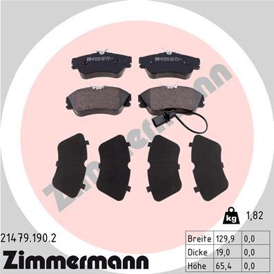 Zimmermann 21479.190.2 - Тормозные колодки, дисковые, комплект avtokuzovplus.com.ua