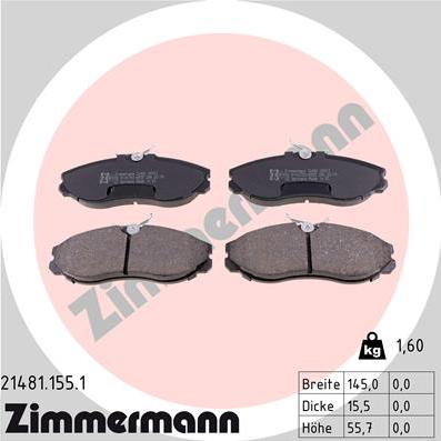 Zimmermann 21481.155.1 - Тормозные колодки, дисковые, комплект avtokuzovplus.com.ua