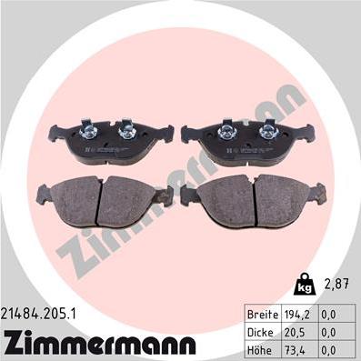 Zimmermann 21484.205.1 - Тормозные колодки, дисковые, комплект autodnr.net