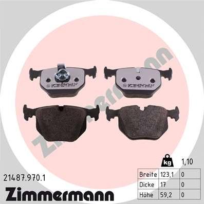 Zimmermann 21487.970.1 - Тормозные колодки, дисковые, комплект avtokuzovplus.com.ua
