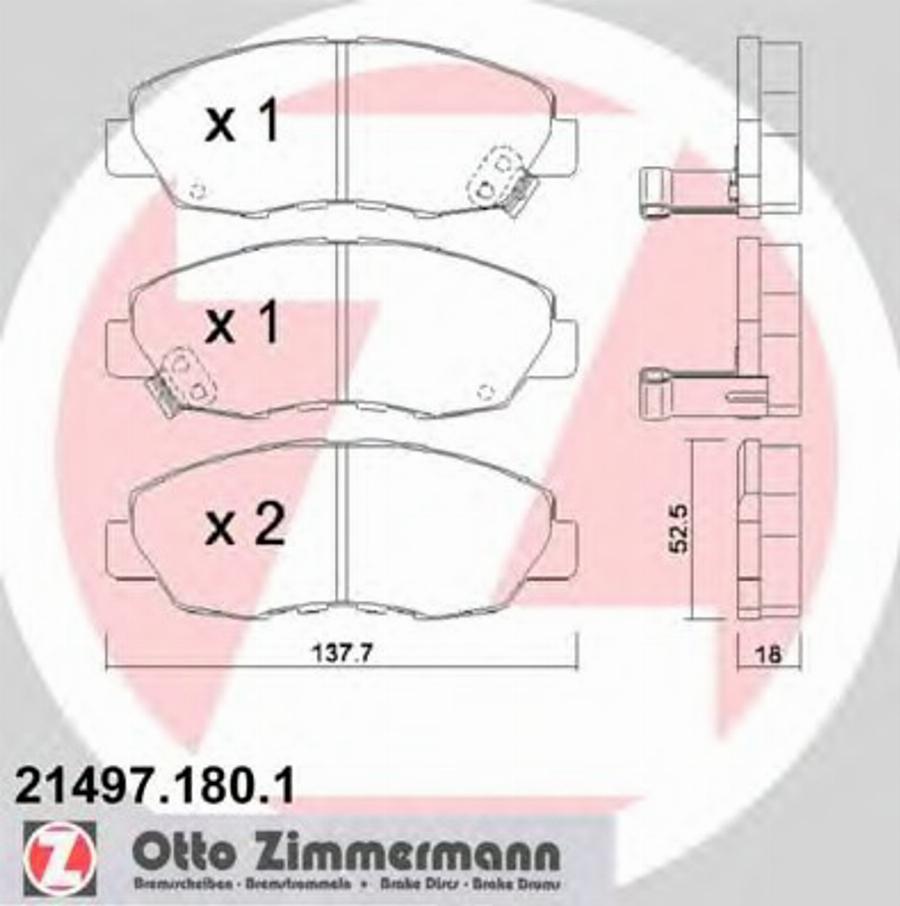 Zimmermann 21497.180.1 - Тормозные колодки, дисковые, комплект avtokuzovplus.com.ua