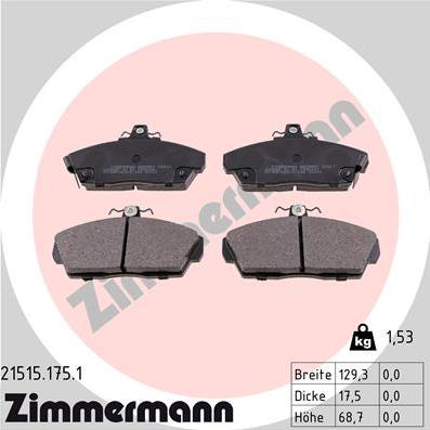 Zimmermann 21515.175.1 - Тормозные колодки, дисковые, комплект avtokuzovplus.com.ua