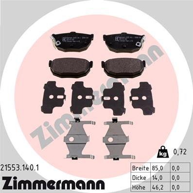Zimmermann 21553.140.1 - Тормозные колодки, дисковые, комплект avtokuzovplus.com.ua