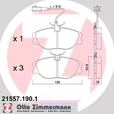 Zimmermann 21557.190.1 - Тормозные колодки, дисковые, комплект avtokuzovplus.com.ua