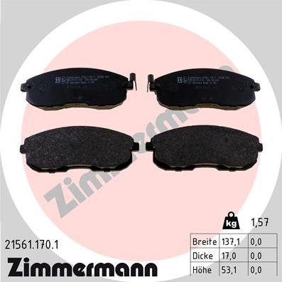 Zimmermann 21561.170.1 - Тормозные колодки, дисковые, комплект avtokuzovplus.com.ua