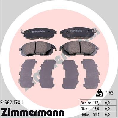 Zimmermann 21562.170.1 - Тормозные колодки, дисковые, комплект avtokuzovplus.com.ua