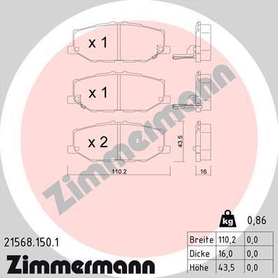 Zimmermann 21568.150.1 - Гальмівні колодки, дискові гальма autocars.com.ua