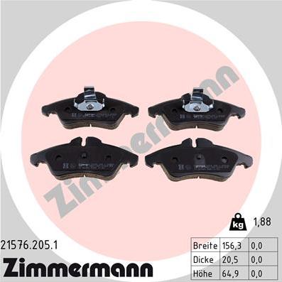 Zimmermann 21576.205.1 - Тормозные колодки, дисковые, комплект avtokuzovplus.com.ua