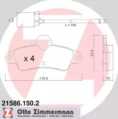 Zimmermann 21586.150.2 - Тормозные колодки, дисковые, комплект avtokuzovplus.com.ua