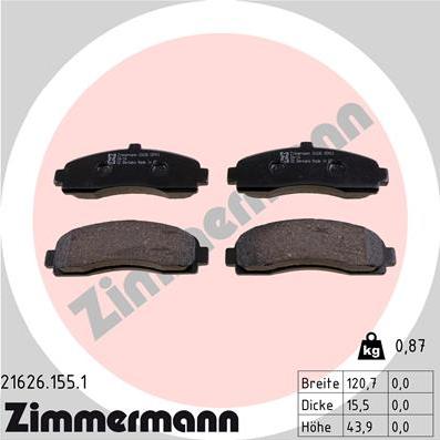 Zimmermann 21626.155.1 - Тормозные колодки, дисковые, комплект avtokuzovplus.com.ua