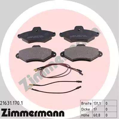 Zimmermann 21631.170.1 - Тормозные колодки, дисковые, комплект avtokuzovplus.com.ua