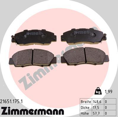 Zimmermann 21651.175.1 - Тормозные колодки, дисковые, комплект avtokuzovplus.com.ua