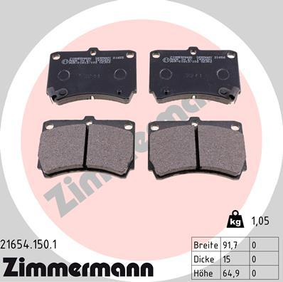 Zimmermann 21654.150.1 - Тормозные колодки, дисковые, комплект avtokuzovplus.com.ua