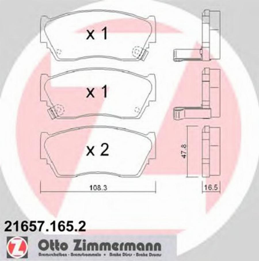 Zimmermann 21657.165.2 - Тормозные колодки, дисковые, комплект autodnr.net