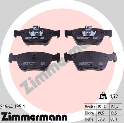 Zimmermann 21664.195.1 - Колодки тормозные дисковые MB-Benz autodnr.net
