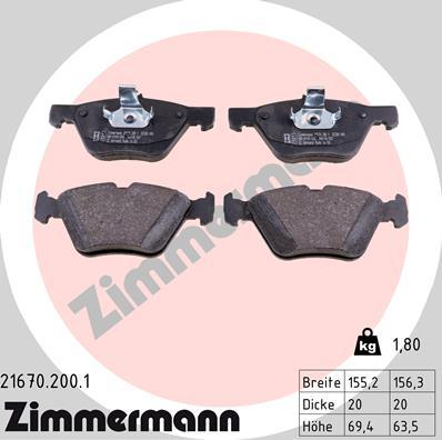 Zimmermann 21670.200.1 - Тормозные колодки, дисковые, комплект avtokuzovplus.com.ua