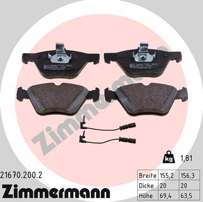 Zimmermann 21670.200.2 - Тормозные колодки, дисковые, комплект avtokuzovplus.com.ua
