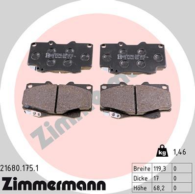 Zimmermann 21680.175.1 - Тормозные колодки, дисковые, комплект avtokuzovplus.com.ua