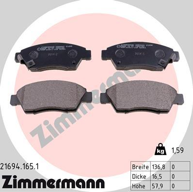 Zimmermann 21694.165.1 - Тормозные колодки, дисковые, комплект avtokuzovplus.com.ua