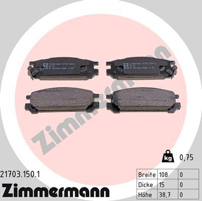 Zimmermann 21703.150.1 - Тормозные колодки, дисковые, комплект avtokuzovplus.com.ua