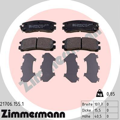 Zimmermann 21706.155.1 - Тормозные колодки, дисковые, комплект avtokuzovplus.com.ua