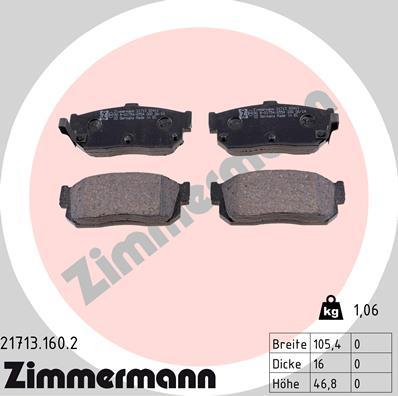 Zimmermann 21713.160.2 - Тормозные колодки, дисковые, комплект avtokuzovplus.com.ua