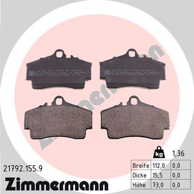 Zimmermann 21792.155.9 - Гальмівні колодки, дискові гальма autocars.com.ua