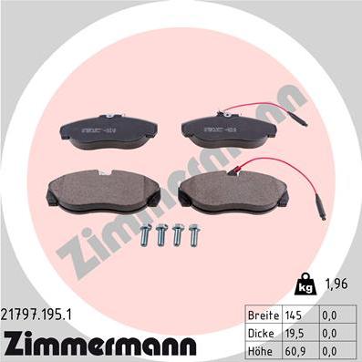 Zimmermann 21797.195.1 - Тормозные колодки, дисковые, комплект avtokuzovplus.com.ua