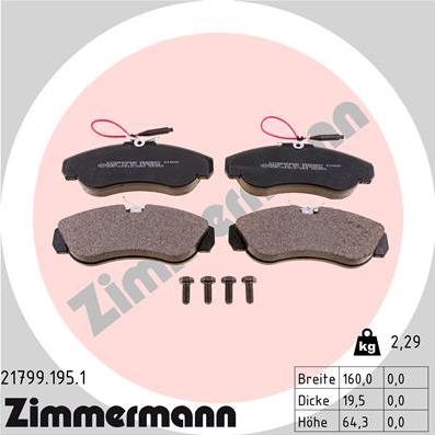 Zimmermann 21799.195.1 - Тормозные колодки, дисковые, комплект avtokuzovplus.com.ua