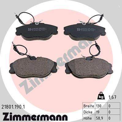 Zimmermann 21801.190.1 - Тормозные колодки, дисковые, комплект avtokuzovplus.com.ua