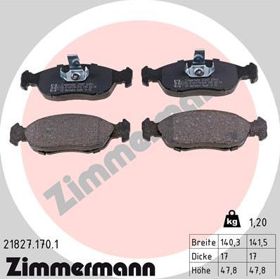 Zimmermann 21827.170.1 - Гальмівні колодки, дискові гальма autocars.com.ua