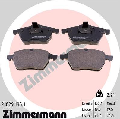 Zimmermann 21829.195.1 - Тормозные колодки, дисковые, комплект avtokuzovplus.com.ua