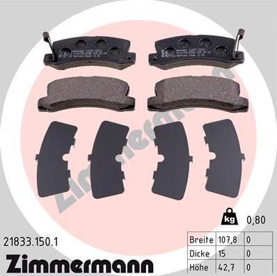 Zimmermann 21833.150.1 - Гальмівні колодки, дискові гальма autocars.com.ua