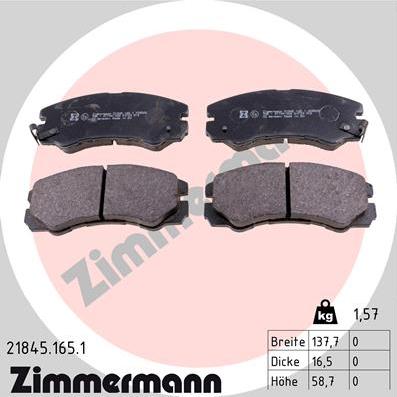Zimmermann 21845.165.1 - Гальмівні колодки, дискові гальма autocars.com.ua